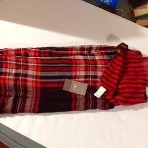 J Jill Womens Red Black Plaid Infinity Scarf Reverseable Stripes New!